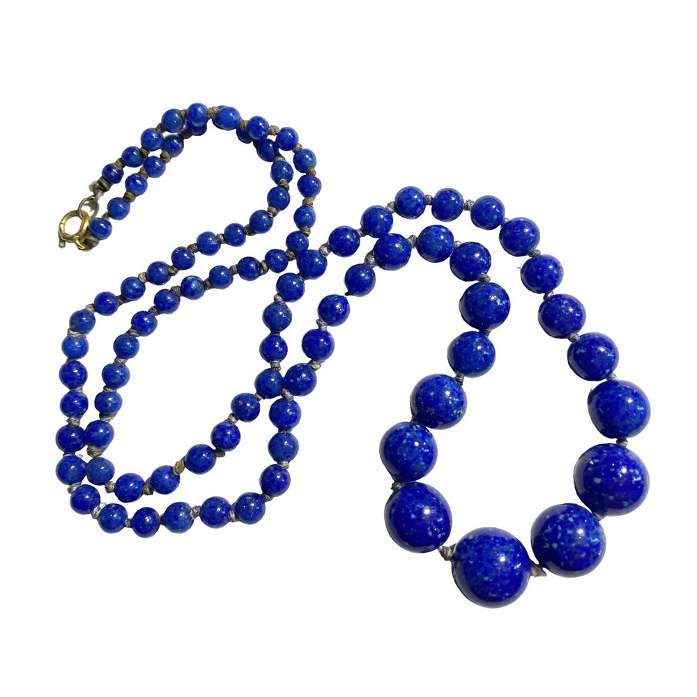 STUNNING VINTAGE ESTATE HIGH END LAPIS LAZULI BEADED BLUE GEMSTONE‎ NECKLACE 26"